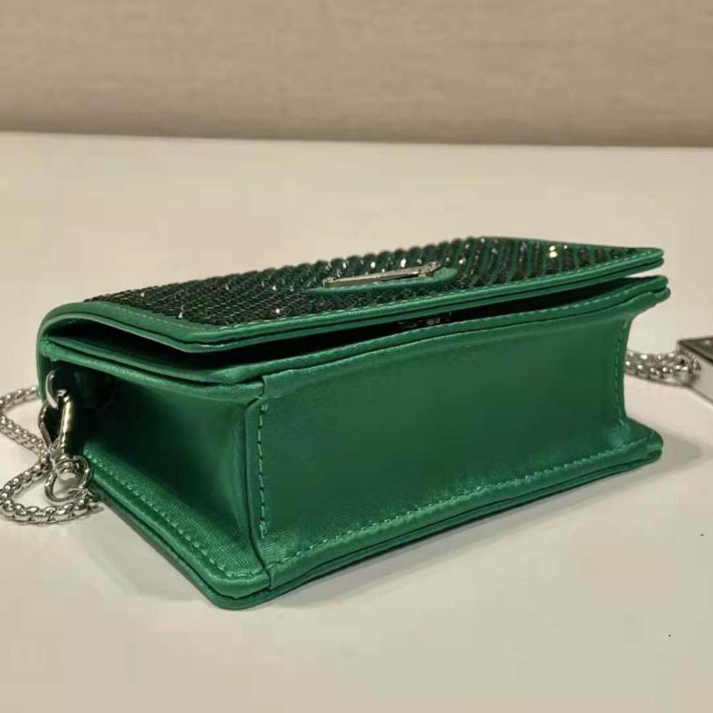 Prada Women Cardholder with Shoulder Strap and Crystals-Green - image 8