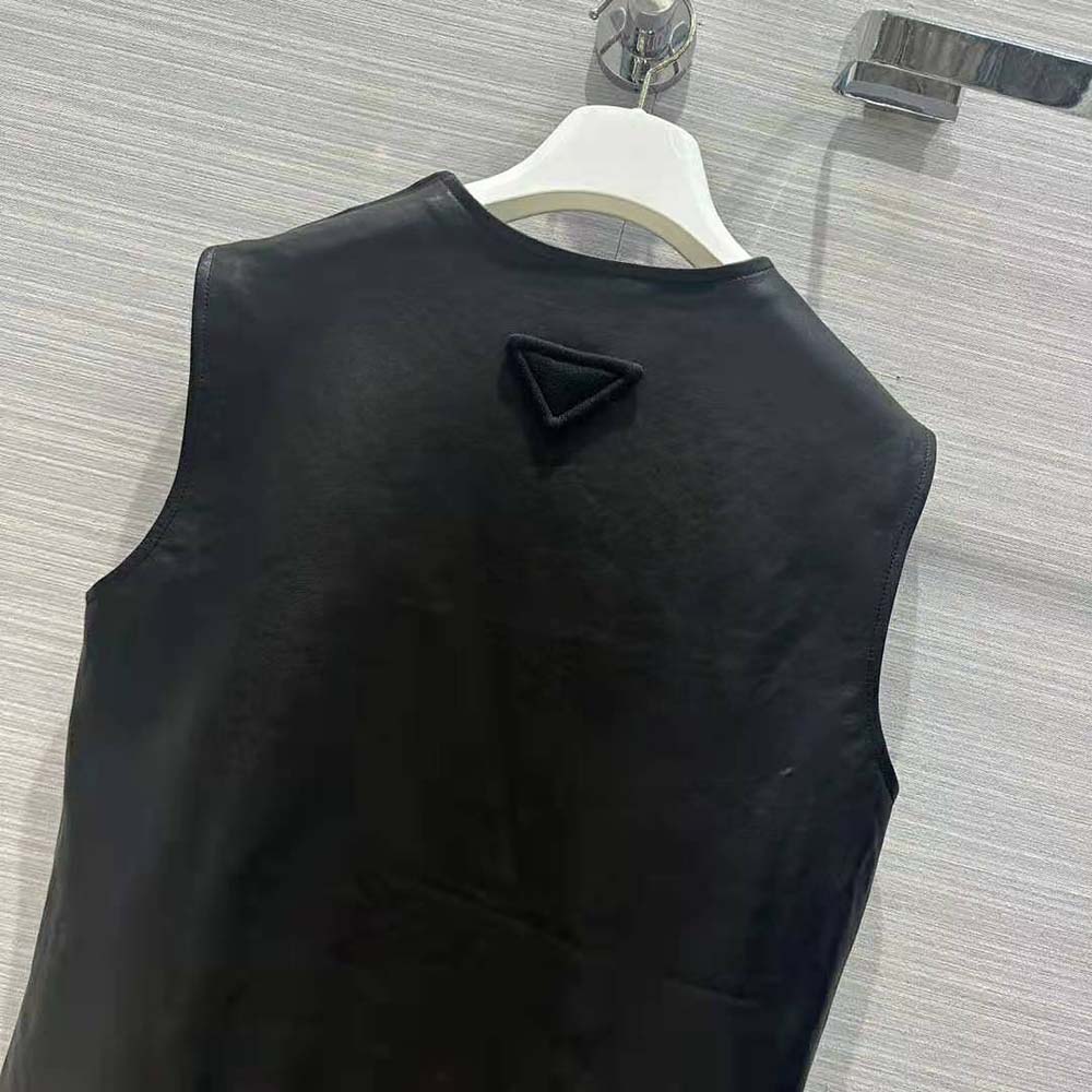Prada Women Leather Dress with Knit Triangle Logo-Black - image 5