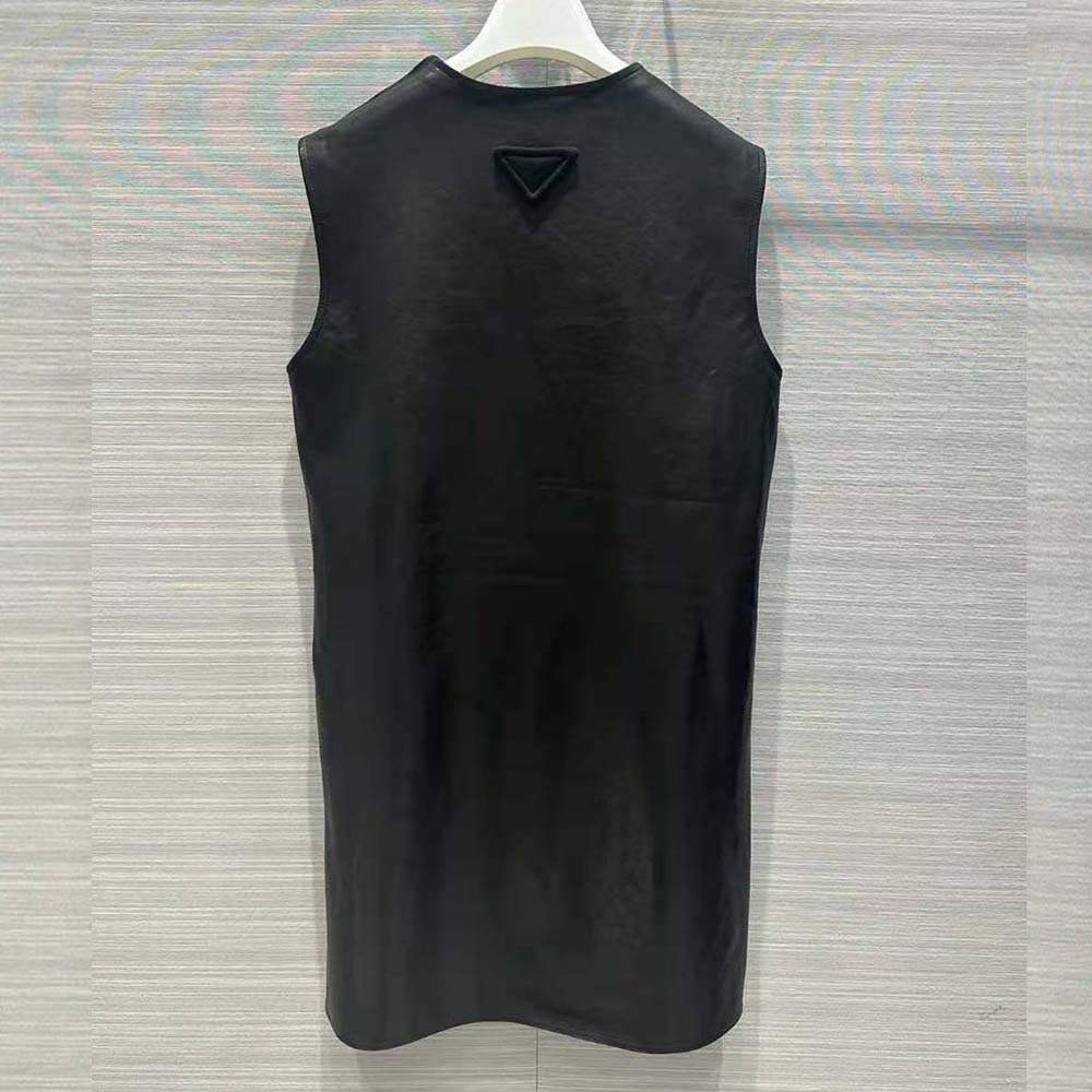 Side angle showing silhouette of Prada Women Leather Dress in black