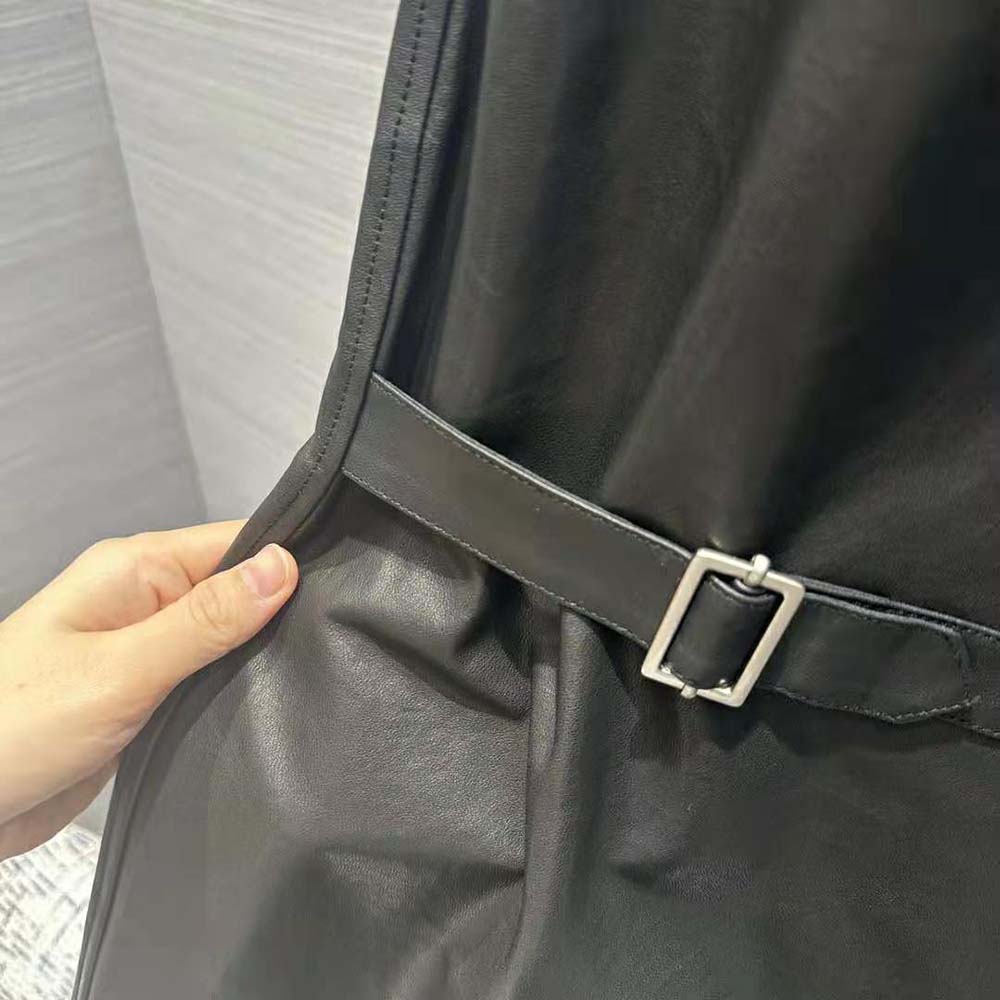 Prada Women Leather Dress with Knit Triangle Logo-Black - image 7