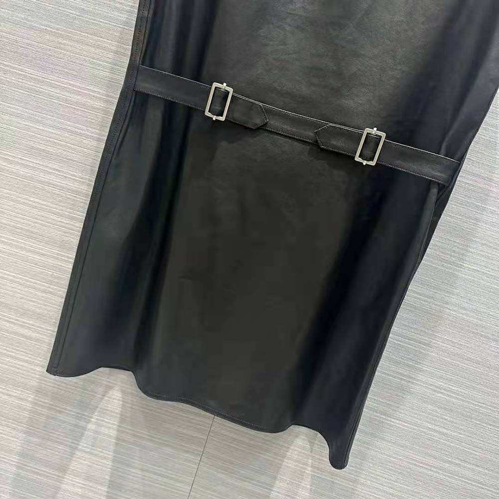 Prada Women Leather Dress with Knit Triangle Logo-Black - image 6