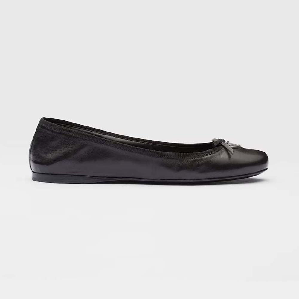 Side profile of Prada Women Nappa Leather Ballerinas-Black showing smooth leather
