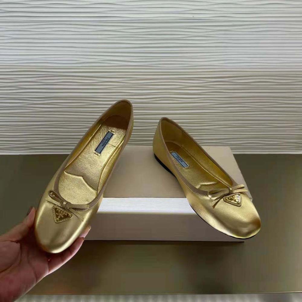 Prada Women Nappa Leather Ballerinas-Gold - image 4