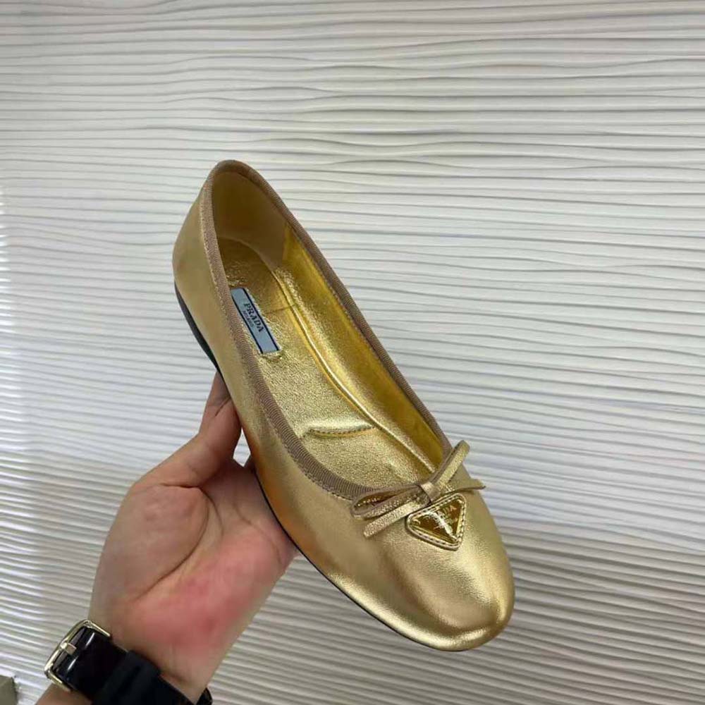 Prada Women Nappa Leather Ballerinas-Gold - image 7
