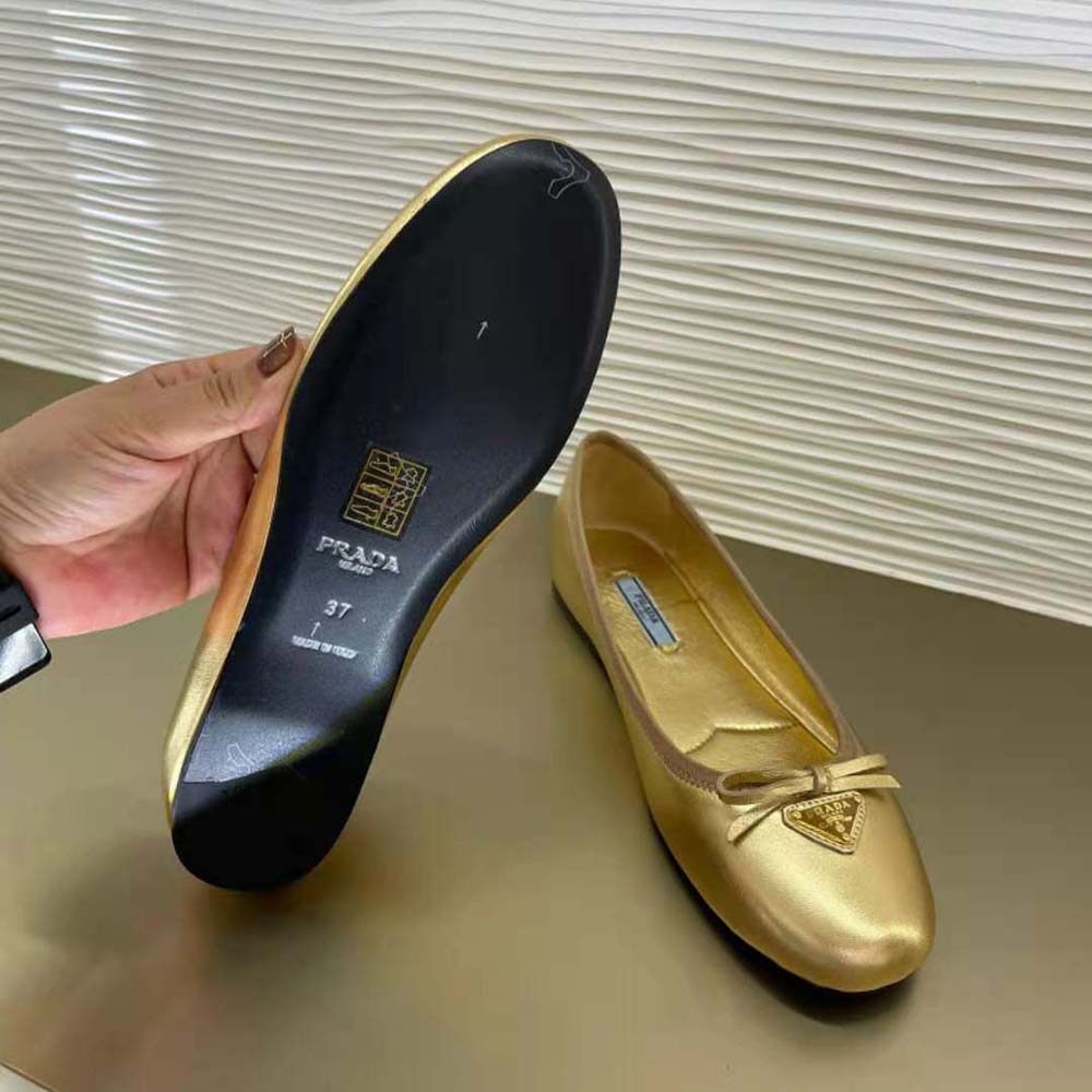 Prada Women Nappa Leather Ballerinas-Gold - image 8