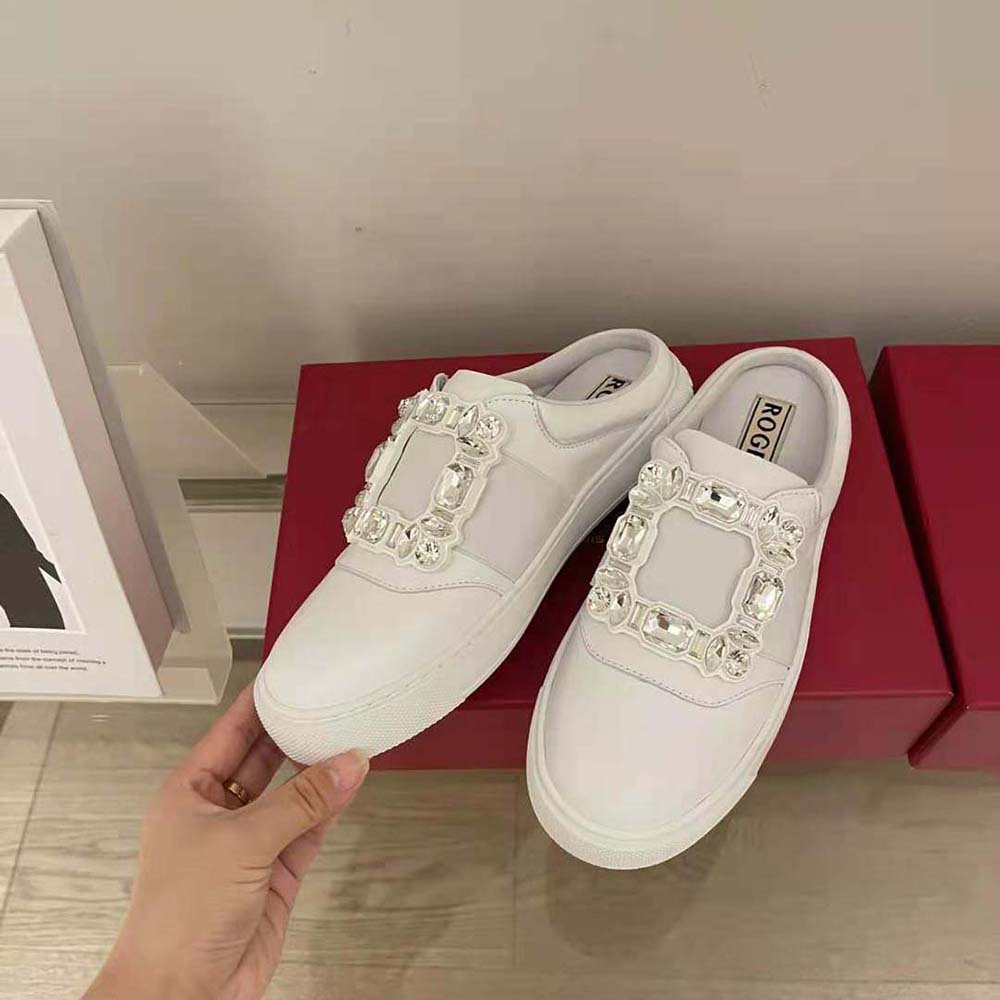 Roger Vivier Women Very Vivier Strass Buckle Mules in Leather-White - image 4