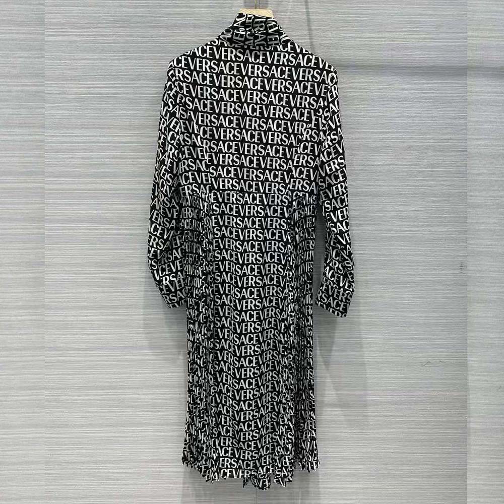 Side profile showing silhouette of Versace Women Allover Midi Shirt Dress-Black