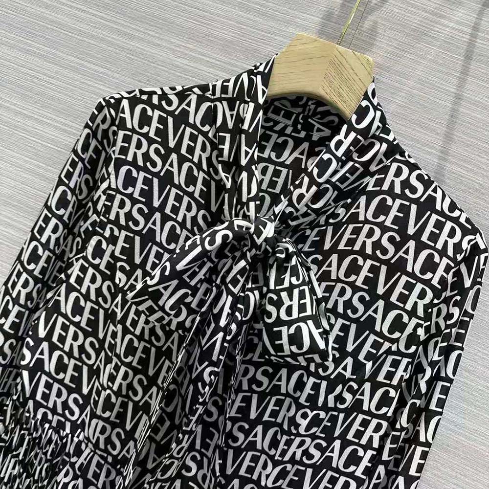 Versace Women Allover Midi Shirt Dress-Black - image 5