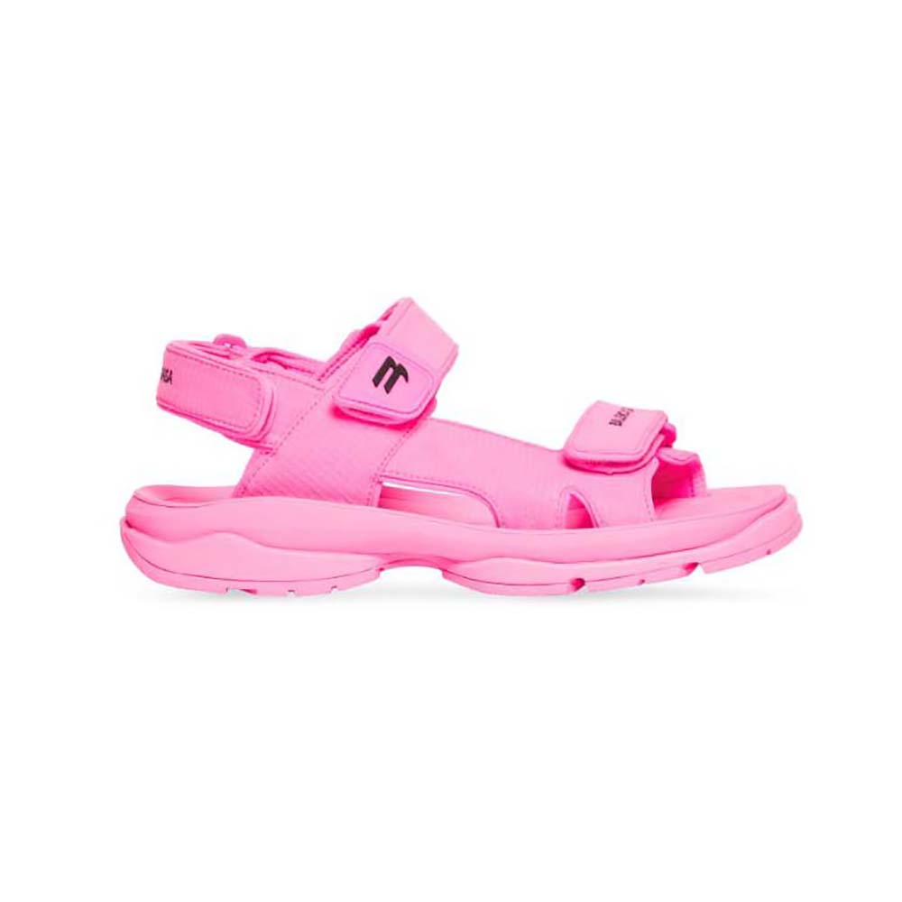 Side profile of Balenciaga Unisex Tourist Sandal in neon pink technical material