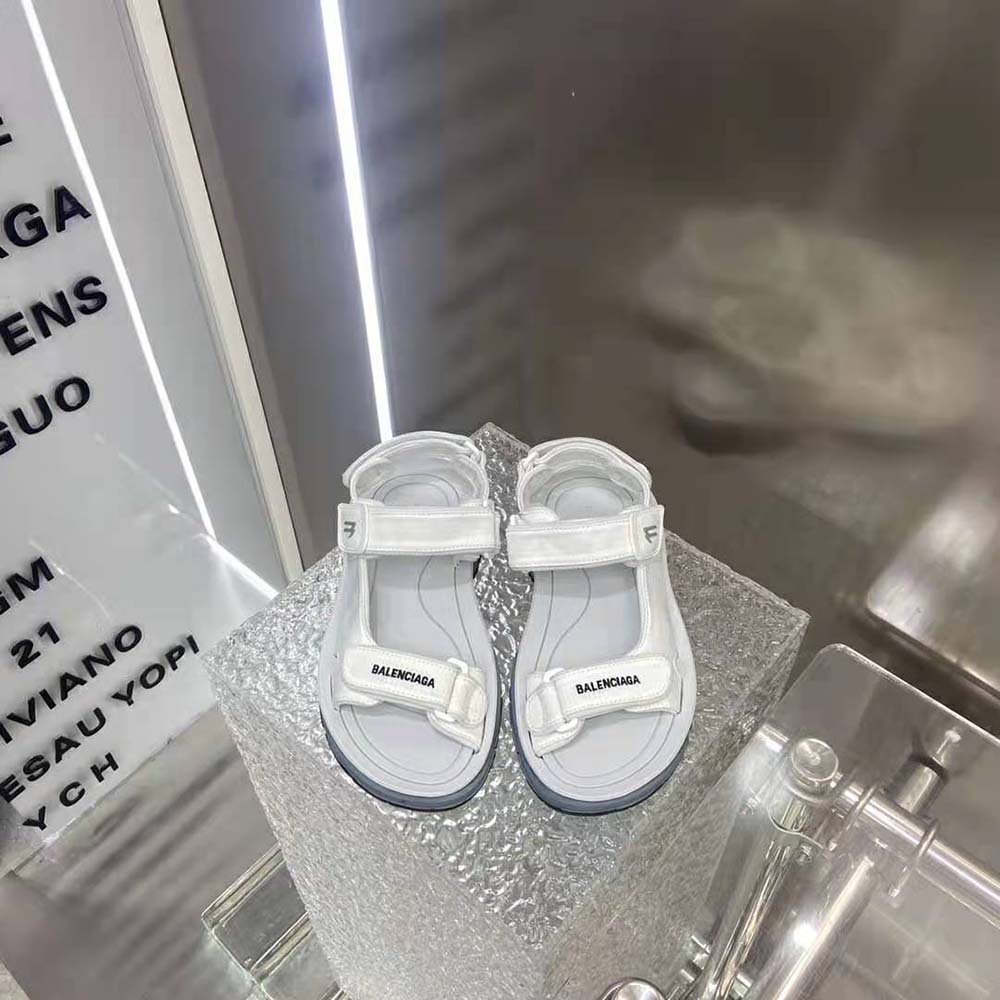 Close-up of adjustable strap and Balenciaga branding on Tourist Sandal