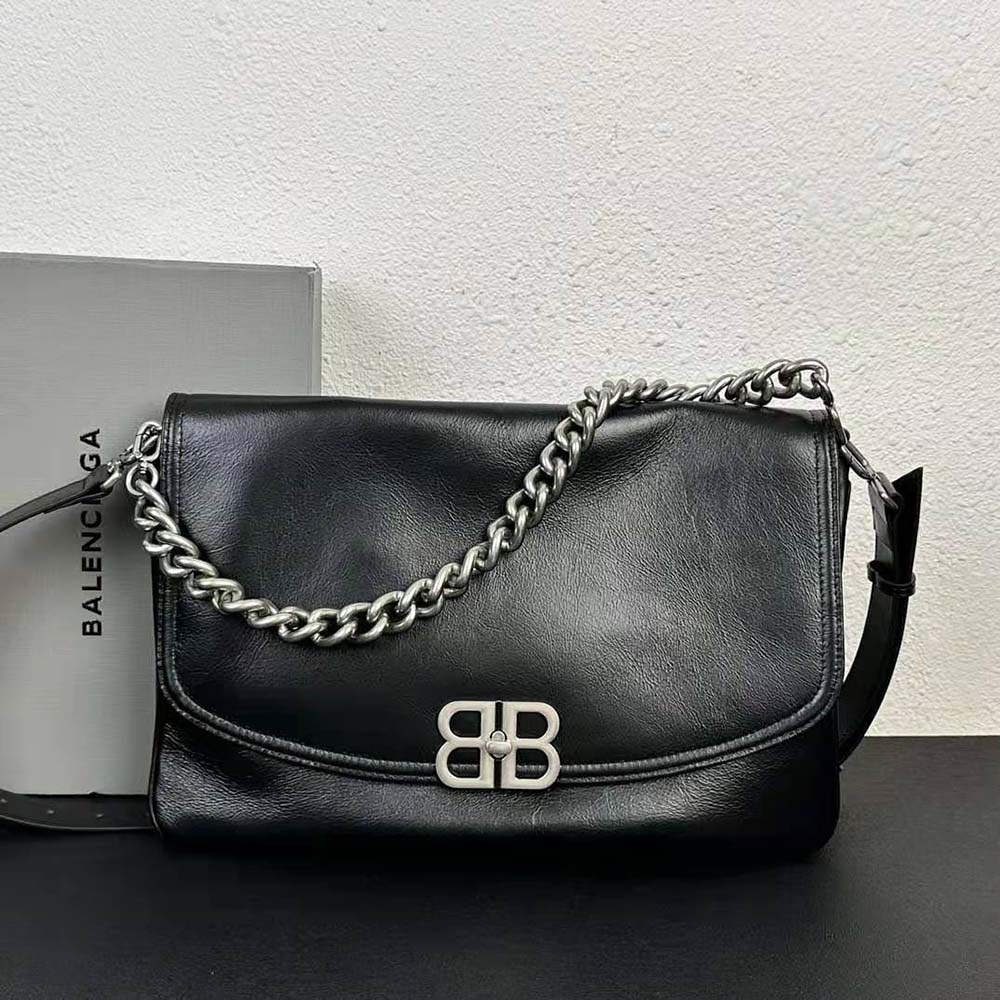 Close-up of BB logo hardware on Balenciaga Women BB Soft Large Flap Bag