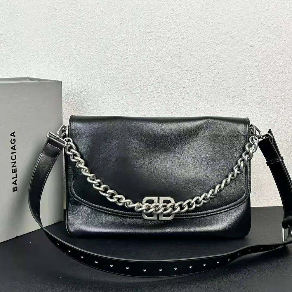 Side profile showing soft silhouette of Balenciaga Women BB Soft Large Flap Bag