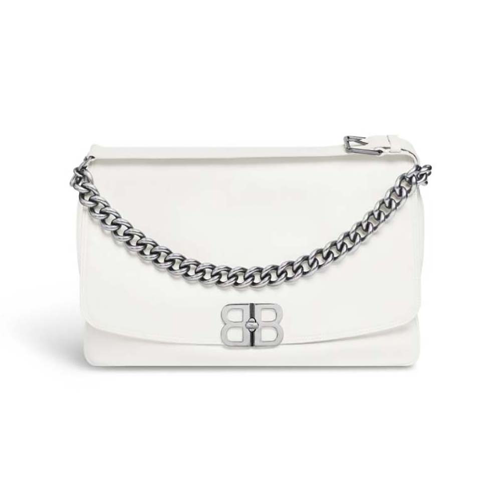 Front view of Balenciaga Women BB Soft Large Flap Bag in Optic White