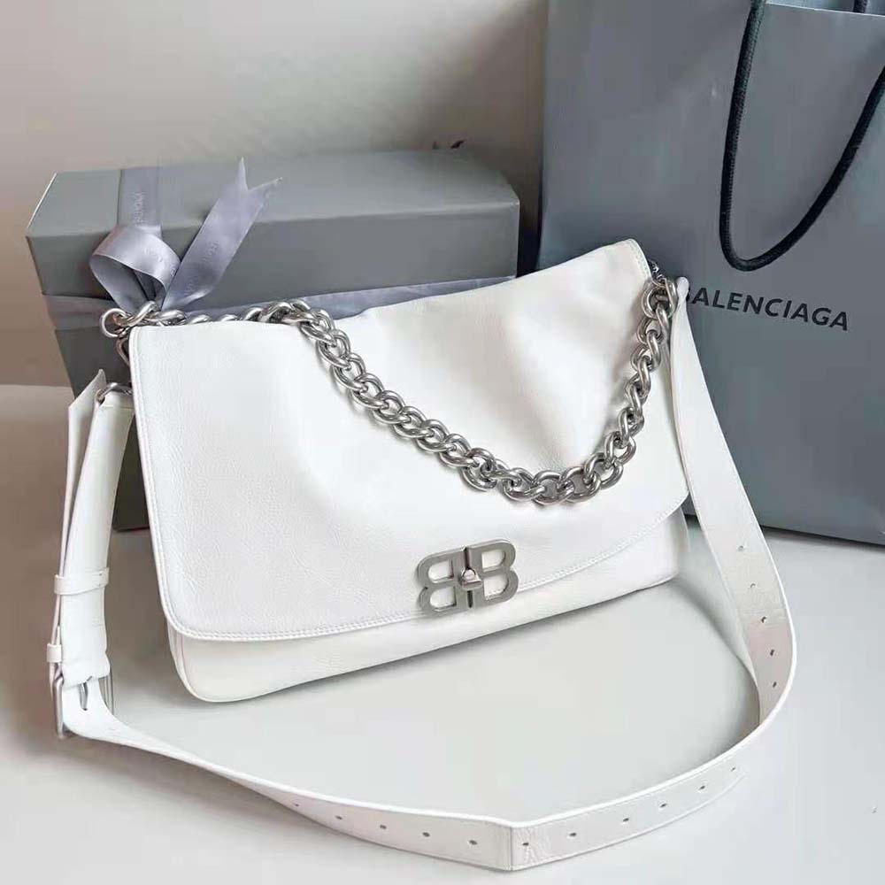 Balenciaga Women BB Soft Large Flap Bag in Optic White - image 5
