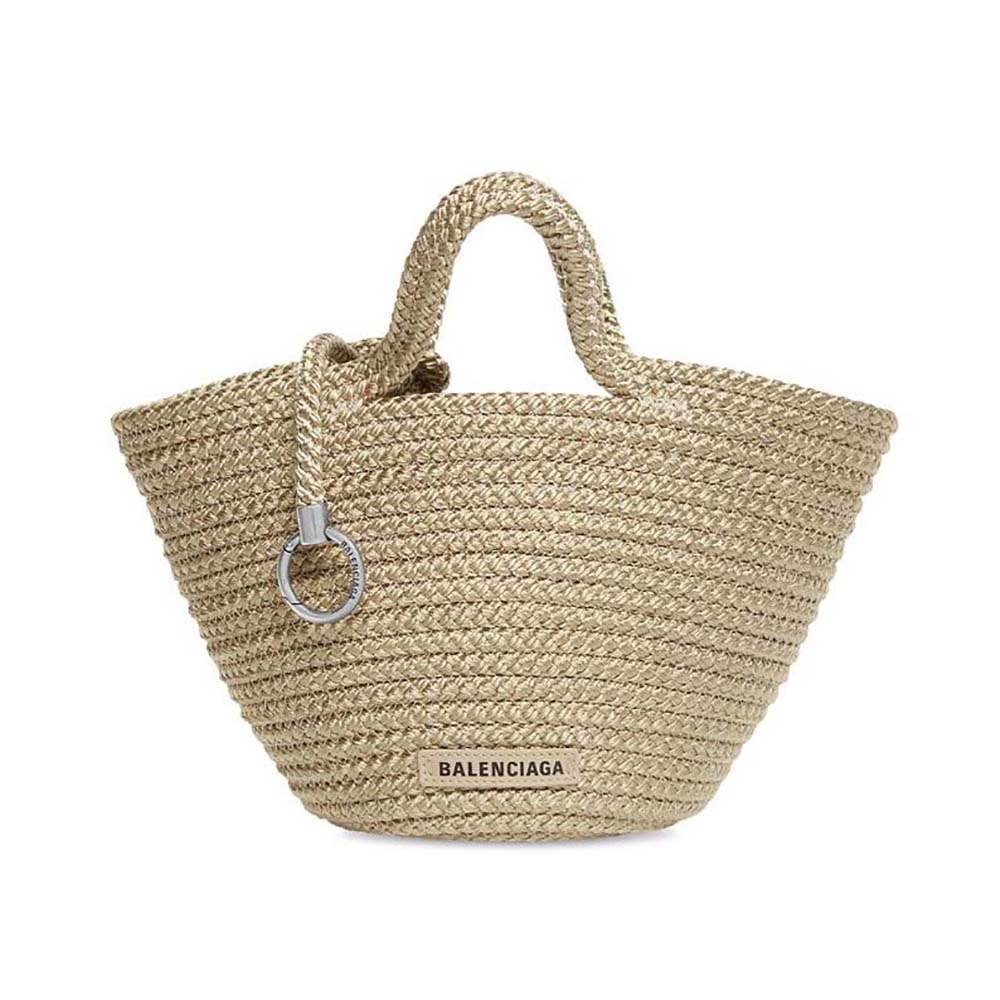 Front view of Balenciaga Women Ibiza Small Basket With Strap in beige