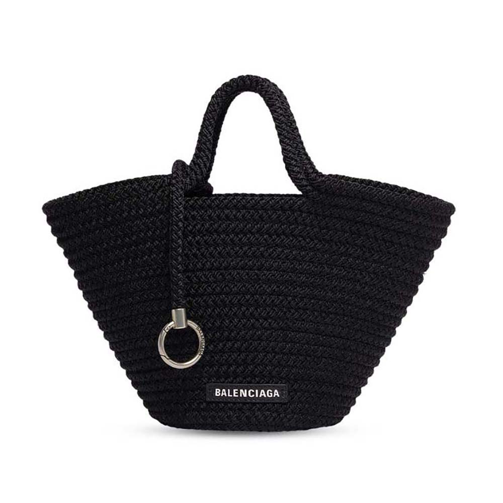 Front view of Balenciaga Women Ibiza Small Basket With Strap in black leather