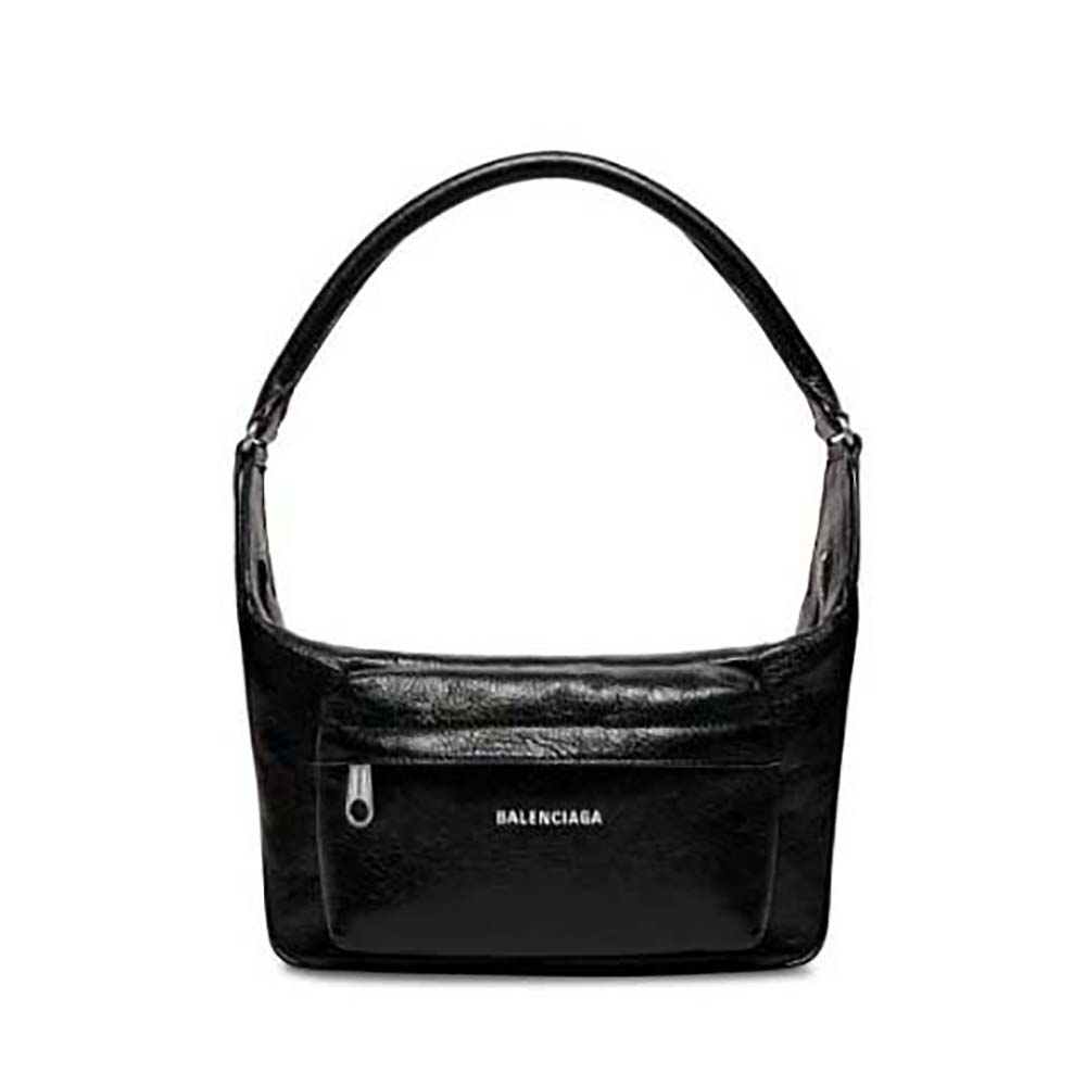 Front view of Balenciaga Women Raver Medium Bag With Handle in black leather