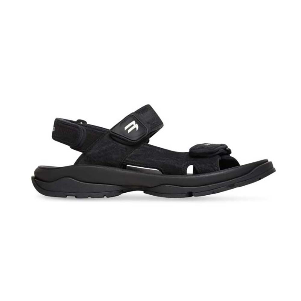 Side view of Balenciaga Unisex Tourist Sandal in black technical material