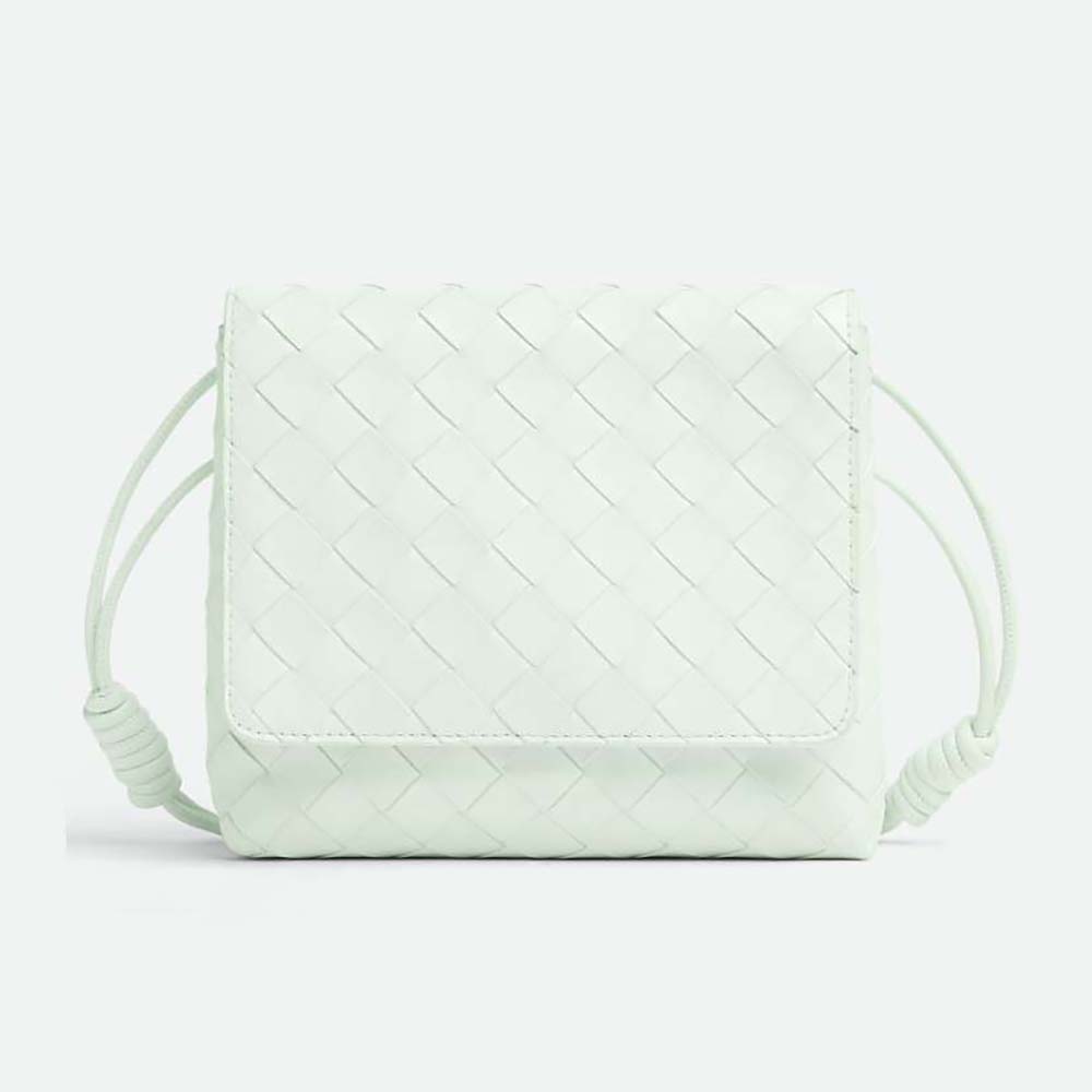 Front view of Bottega Veneta Women Mini Intrecciato Cross-Body Bag-White