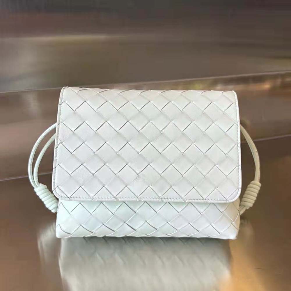 Close-up of intricately woven leather on Bottega Veneta mini bag