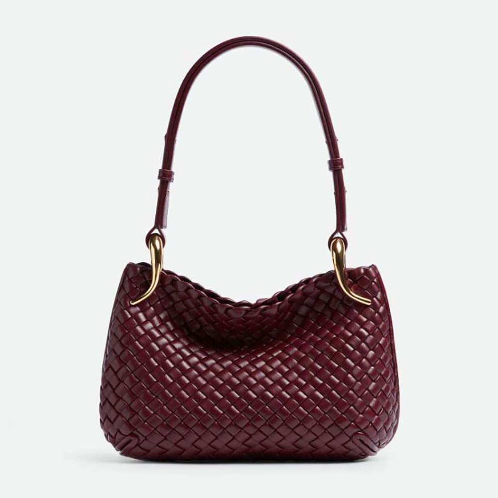 Front view of Bottega Veneta Women Small Clicker Shoulder Bag-Maroon