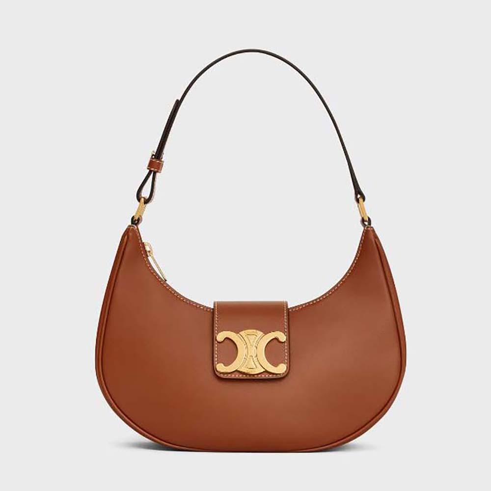Front view of Celine Women Ava Triomphe Soft Bag in brown calfskin