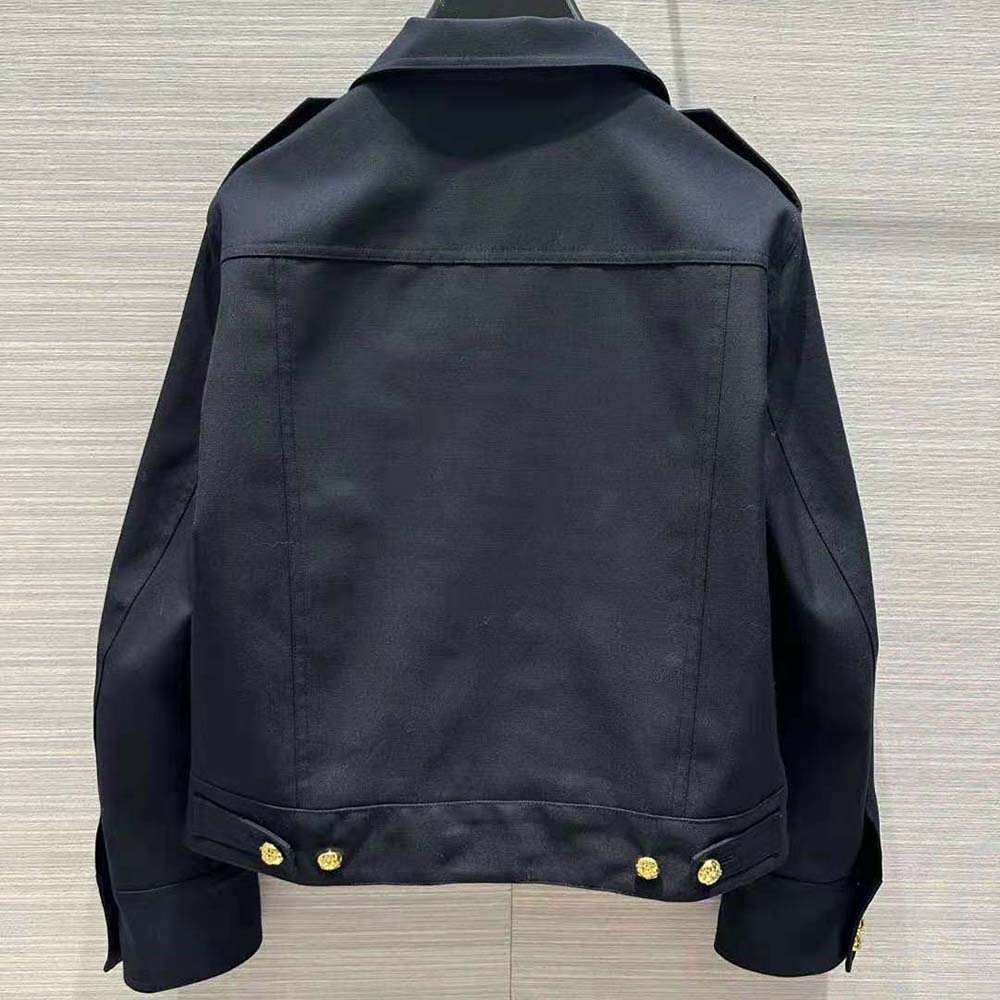 Side profile showcasing silhouette of Celine Women Cropped Saharienne Jacket