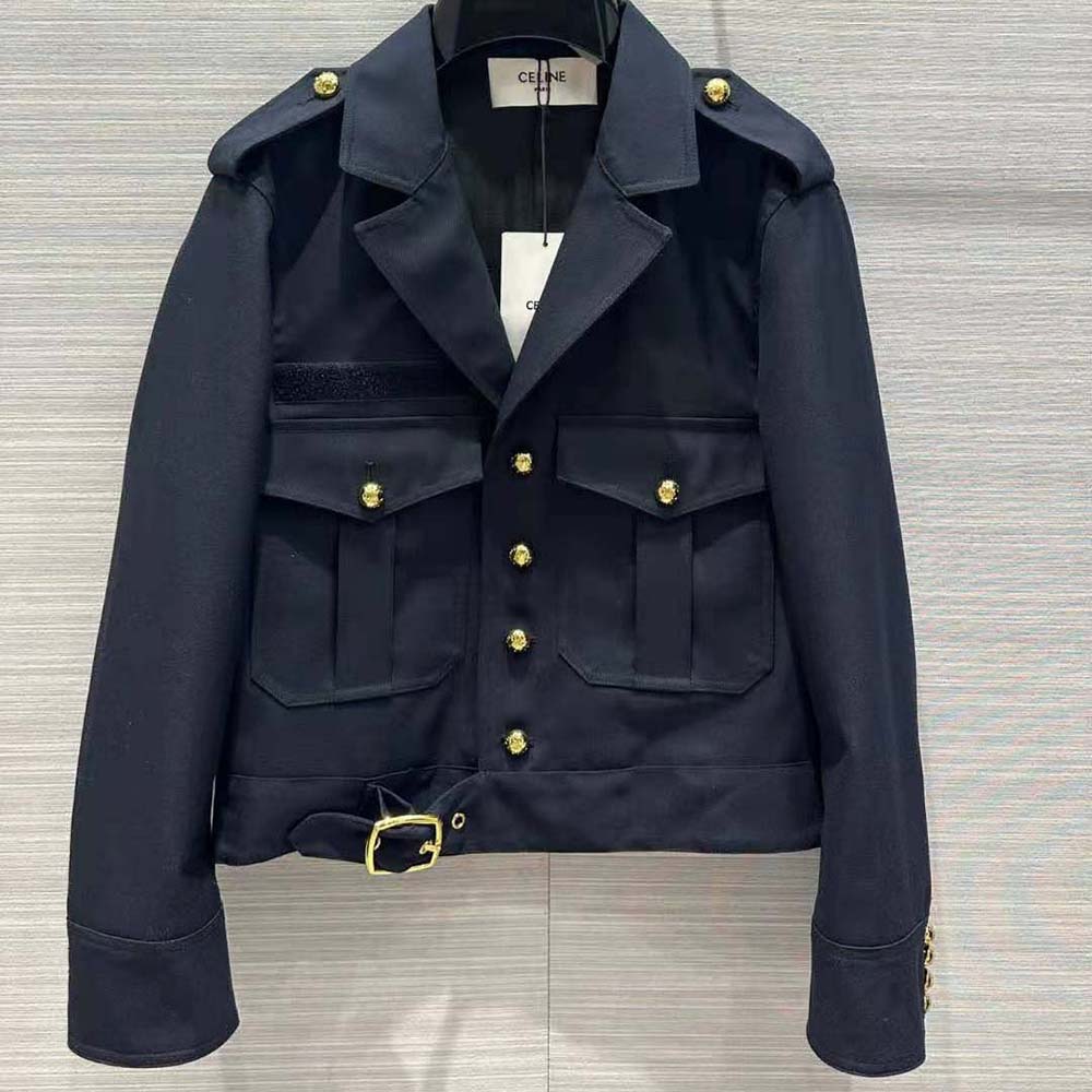 Close-up of signature hardware on Celine Women Cropped Saharienne Jacket