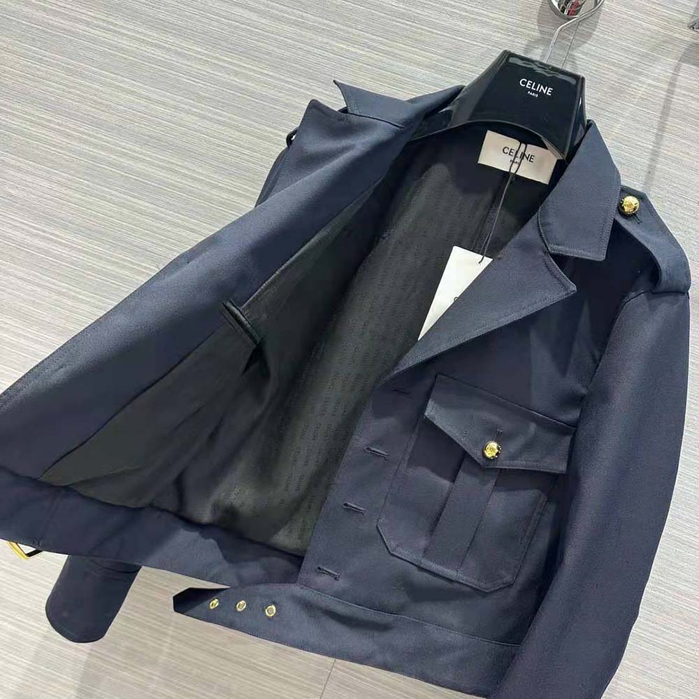 Celine Women Cropped Saharienne Jacket in Diagonal Wool - image 4