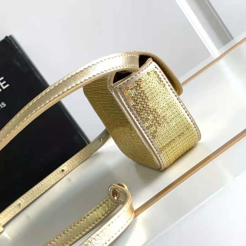 Celine Women Mini Triomphe in Sequins and Calfskin-Gold - image 4