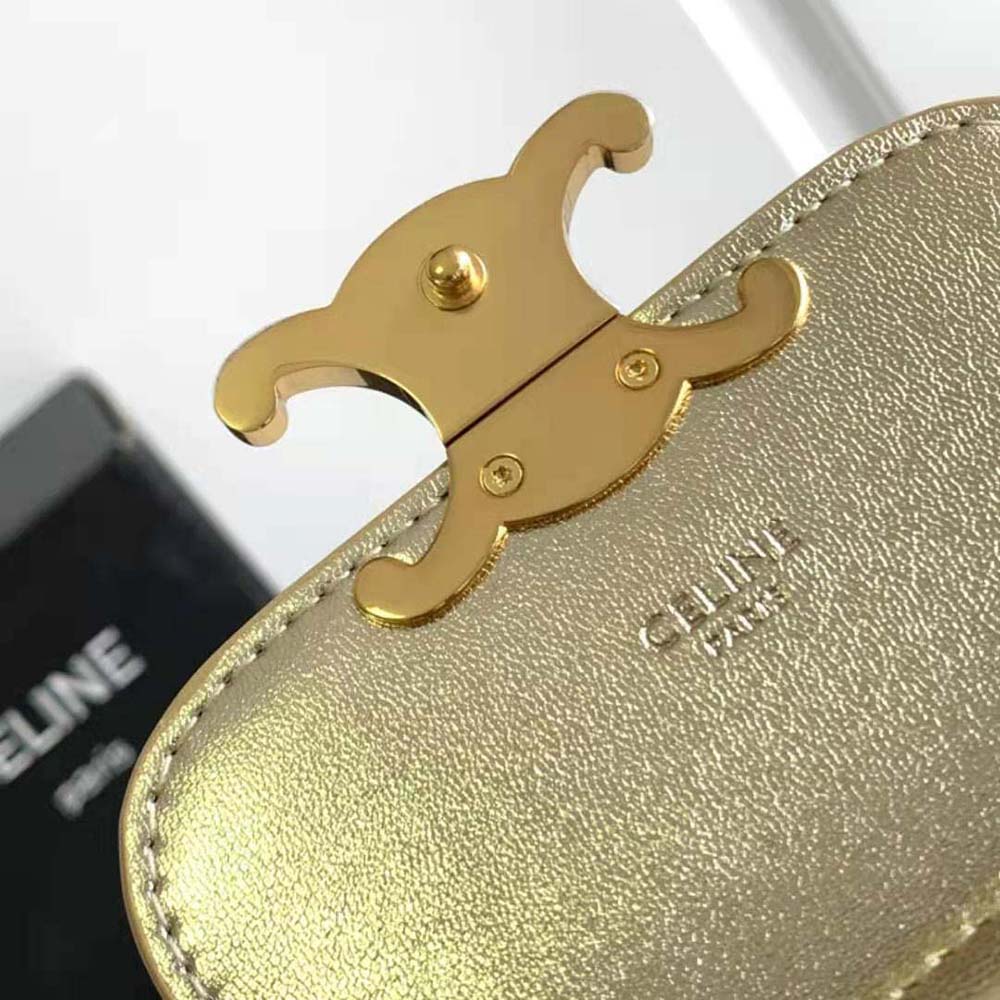 Celine Women Mini Triomphe in Sequins and Calfskin-Gold - image 9