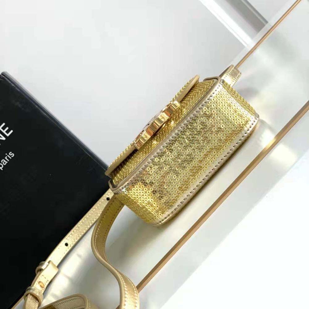 Celine Women Mini Triomphe in Sequins and Calfskin-Gold - image 5