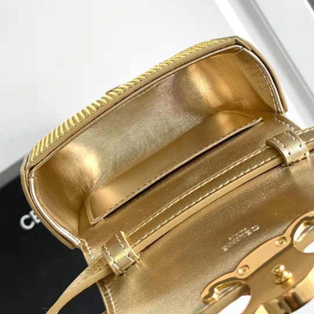 Celine Women Mini Triomphe in Sequins and Calfskin-Gold - image 10