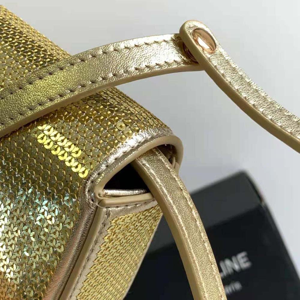 Celine Women Mini Triomphe in Sequins and Calfskin-Gold - image 8