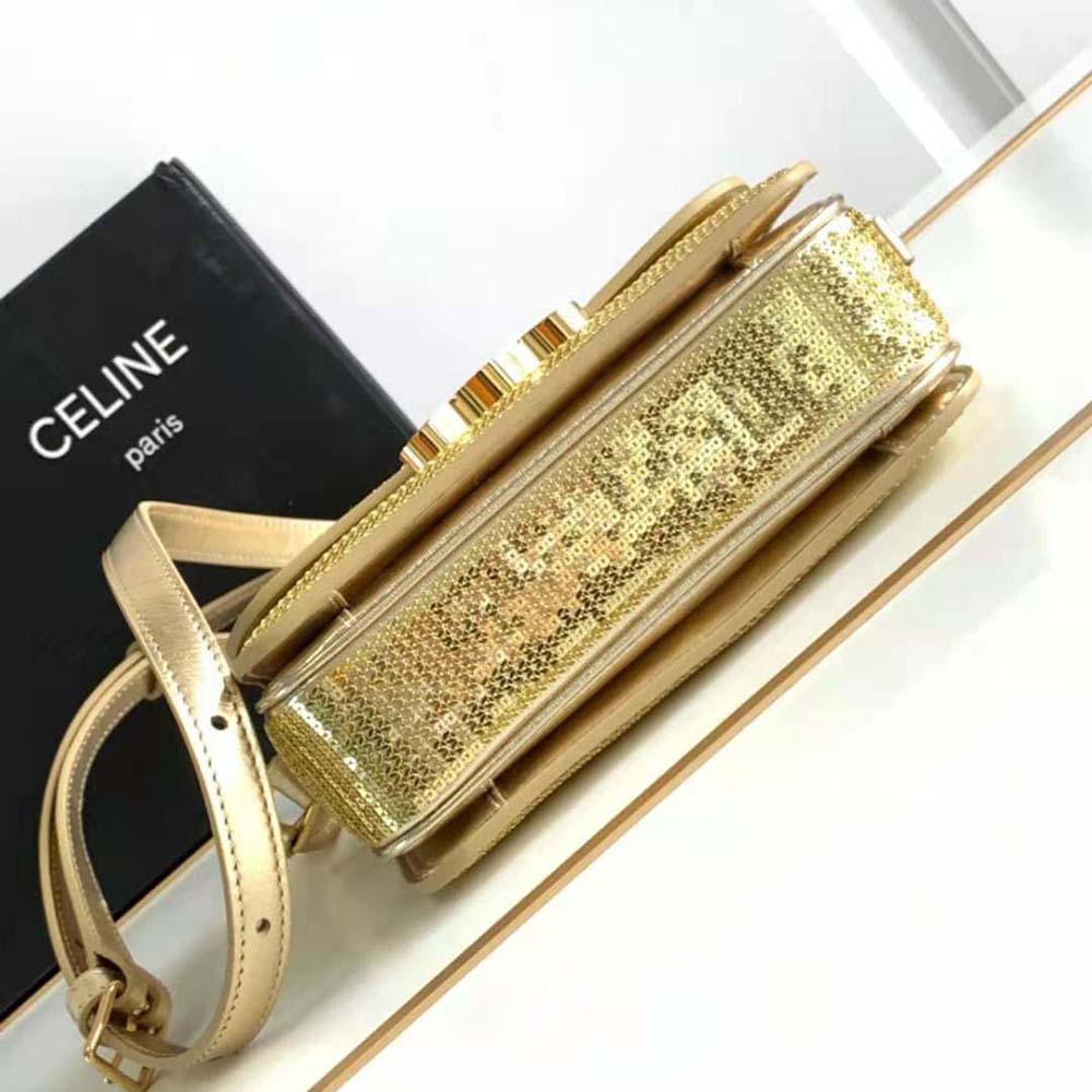 Celine Women Teen Triomphe Bag in Sequins and Calfskin-Gold - image 4