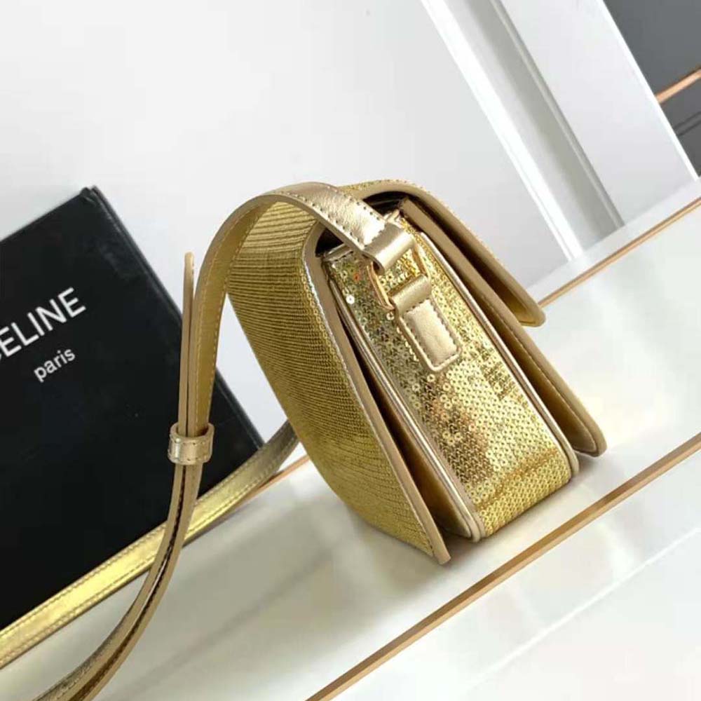 Celine Women Teen Triomphe Bag in Sequins and Calfskin-Gold - image 5