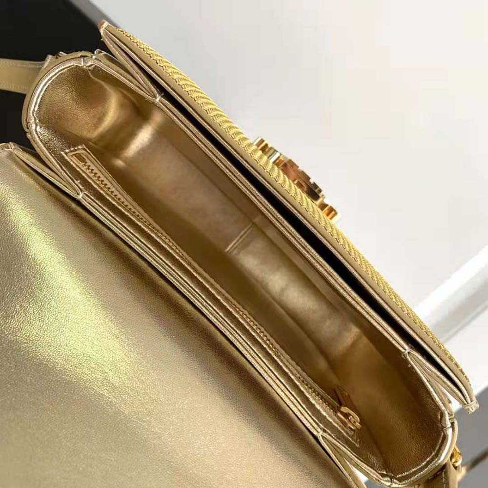 Celine Women Teen Triomphe Bag in Sequins and Calfskin-Gold - image 8
