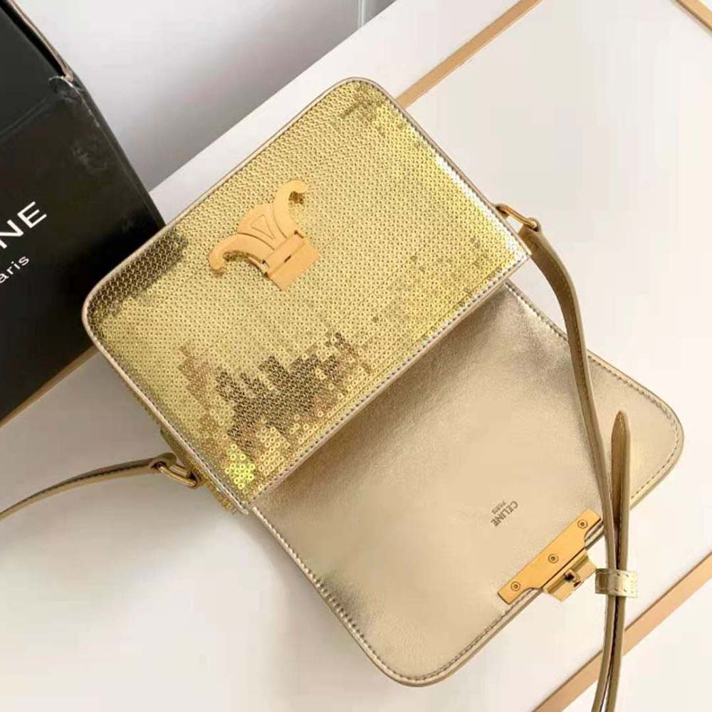 Celine Women Teen Triomphe Bag in Sequins and Calfskin-Gold - image 6