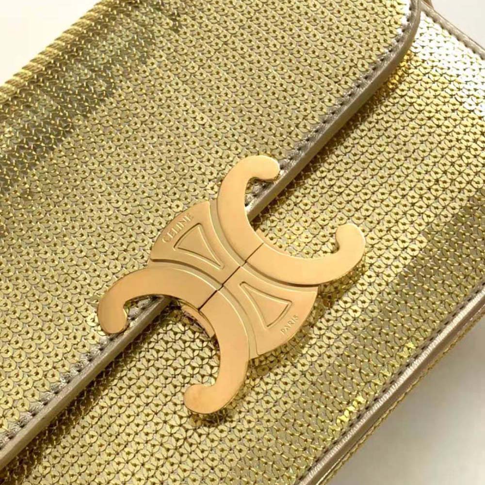 Celine Women Teen Triomphe Bag in Sequins and Calfskin-Gold - image 7