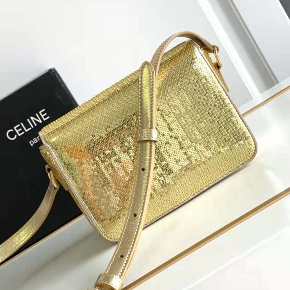 Side angle showing sequin detail on Celine Women Teen Triomphe Bag