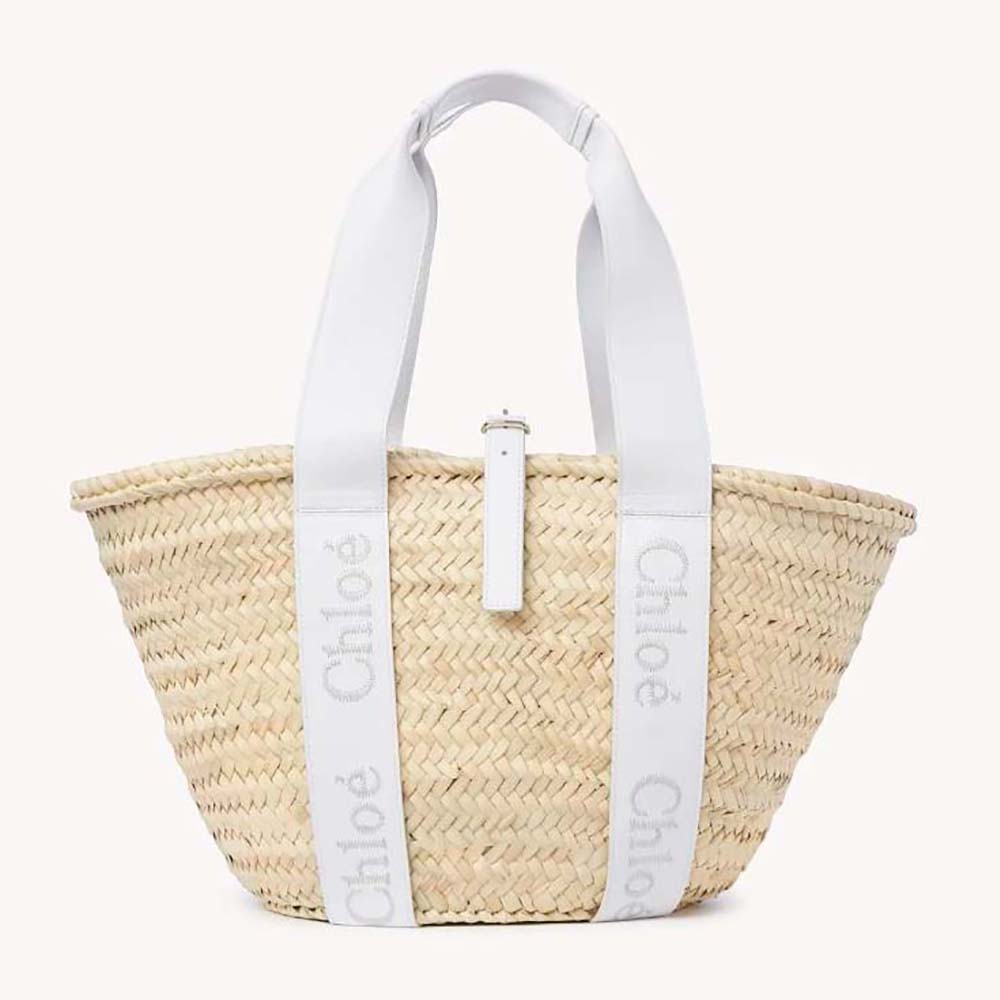 Front view of Chloe Women Sense Medium Basket-White handbag