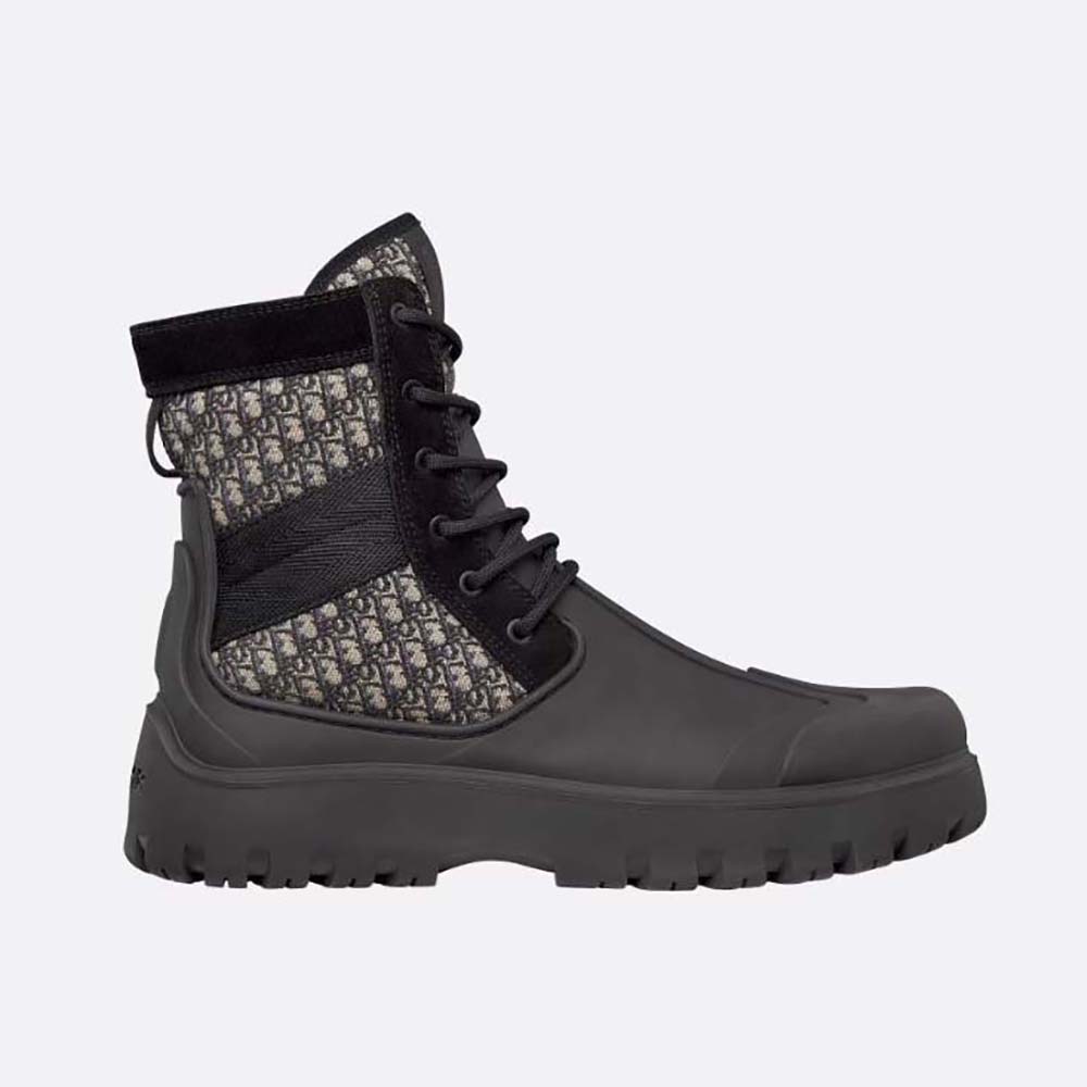 Side view of Dior Men Garden Lace-up Boot Beige and Black Dior Oblique Jacquard