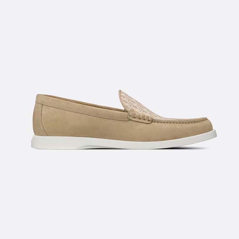 Side profile of Dior Men Granville Loafer Beige Dior Oblique Suede and Jacquard