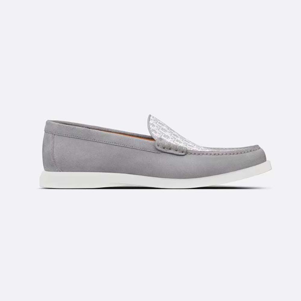 Side profile of Dior Men Granville Loafer Dior Gray Suede and Dior Oblique Jacquard