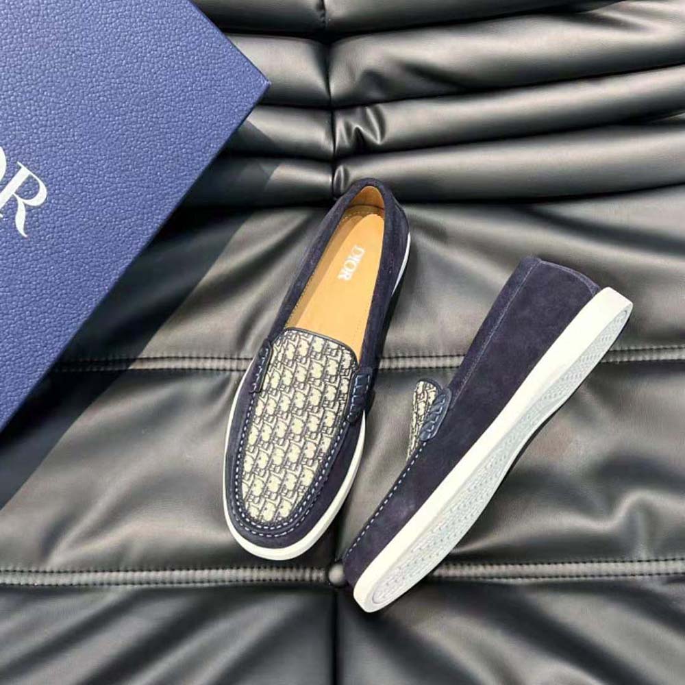Dior Men Granville Loafer Navy Blue Suede with Beige and Black Dior Oblique Jacquard - image 6