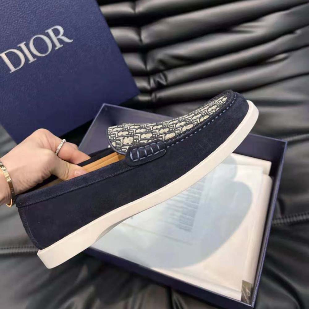Dior Men Granville Loafer Navy Blue Suede with Beige and Black Dior Oblique Jacquard - image 7