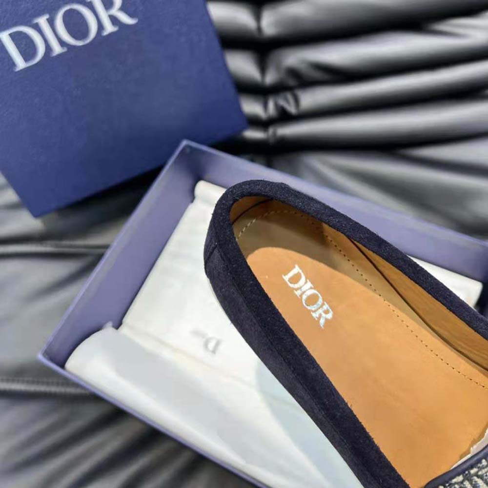 Dior Men Granville Loafer Navy Blue Suede with Beige and Black Dior Oblique Jacquard - image 8