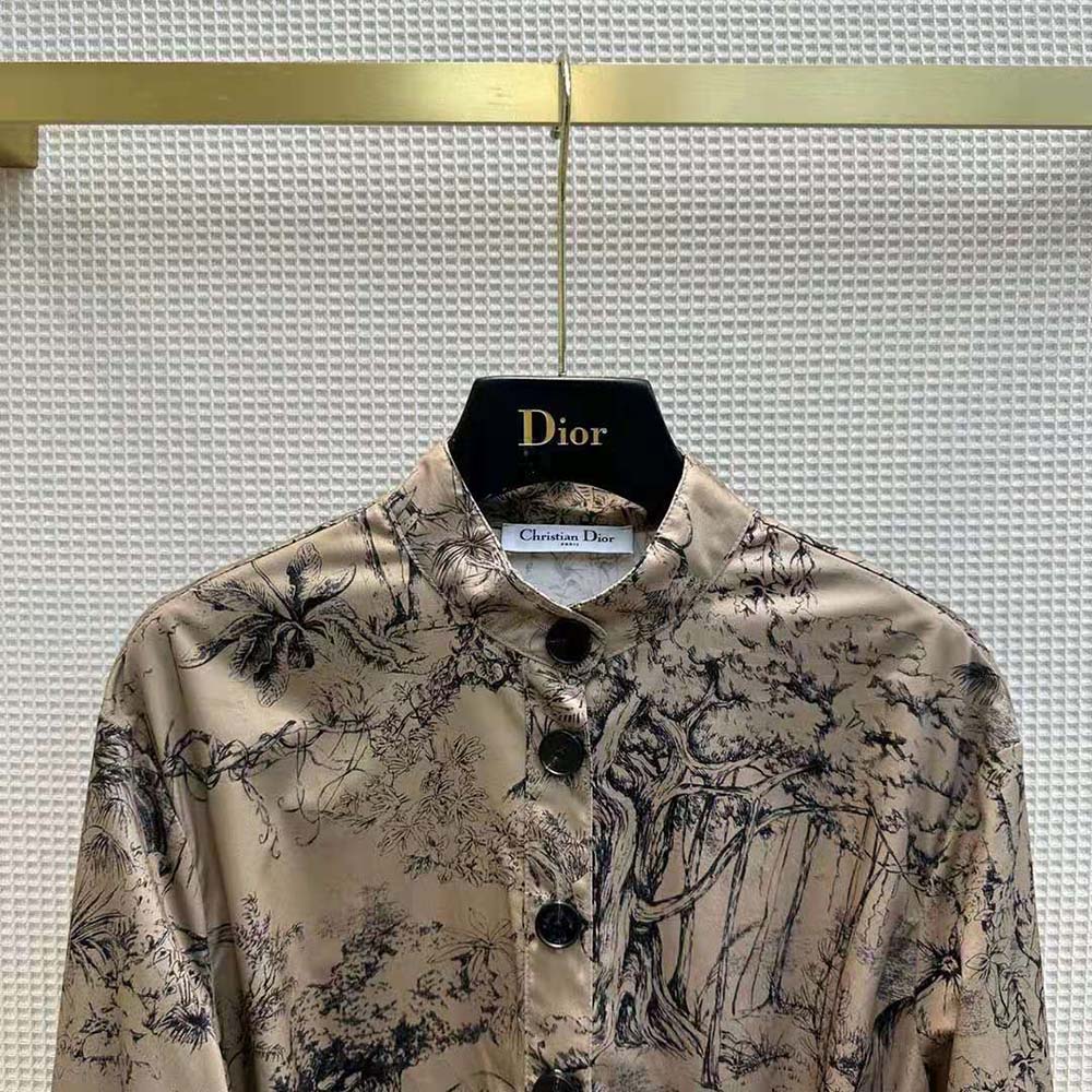 Dior Women Belted Shirt Dress Beige Cotton Gabardine with Toile de Jouy Voyage Motif - image 4