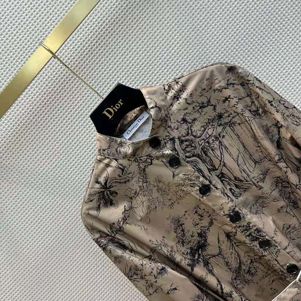 Dior Women Belted Shirt Dress Beige Cotton Gabardine with Toile de Jouy Voyage Motif - image 5