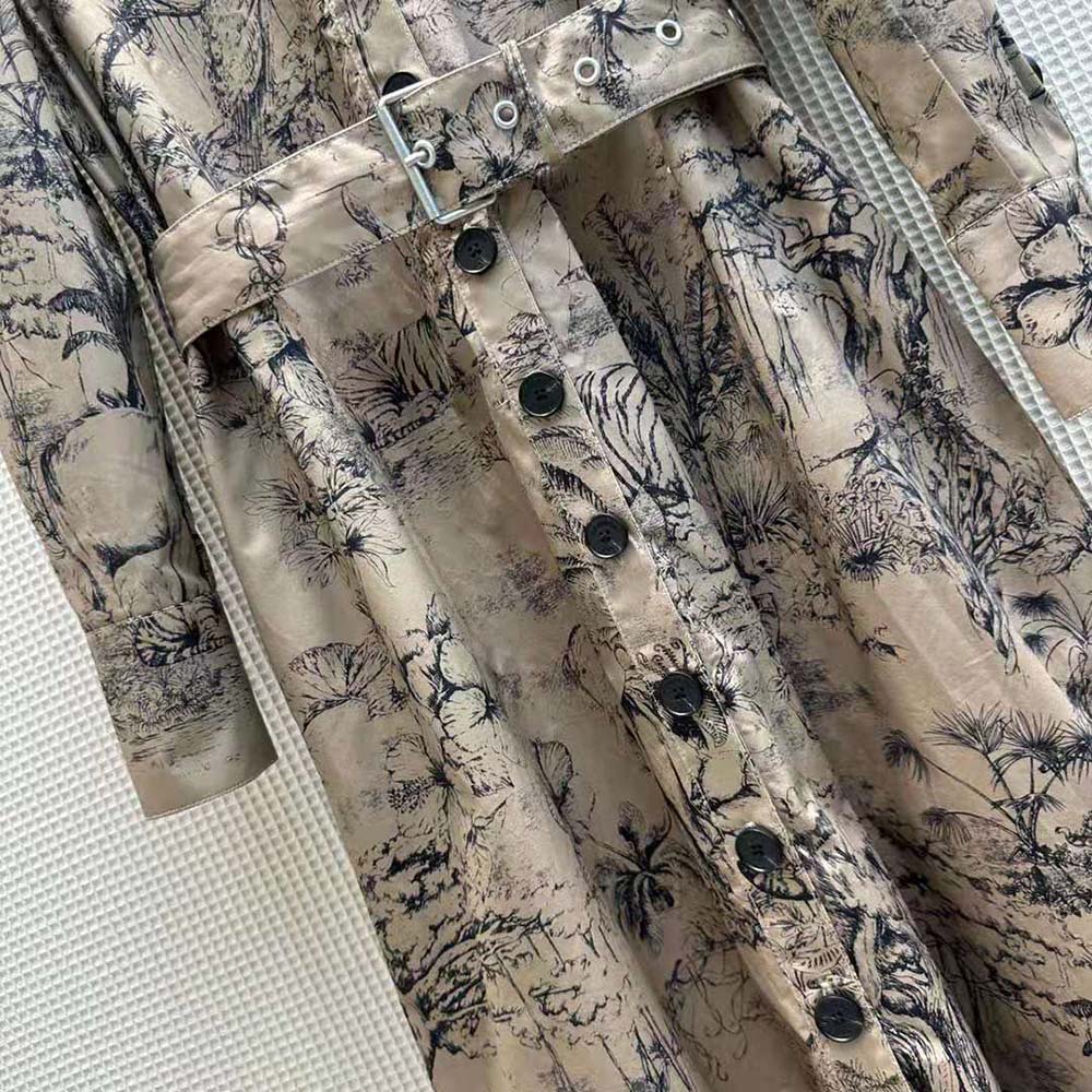 Dior Women Belted Shirt Dress Beige Cotton Gabardine with Toile de Jouy Voyage Motif - image 6
